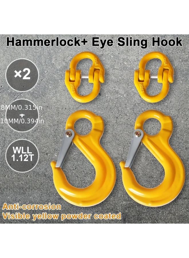 Yellow 2pcs 8mm Hammerlock Eye Sling Hook Safety Chain for Caravan Trailer - Image 2